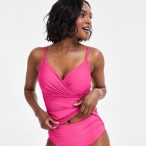 Anne Cole Pink Ruched Underwire Tankini Top Women’s 32C / 34B Pink Punch